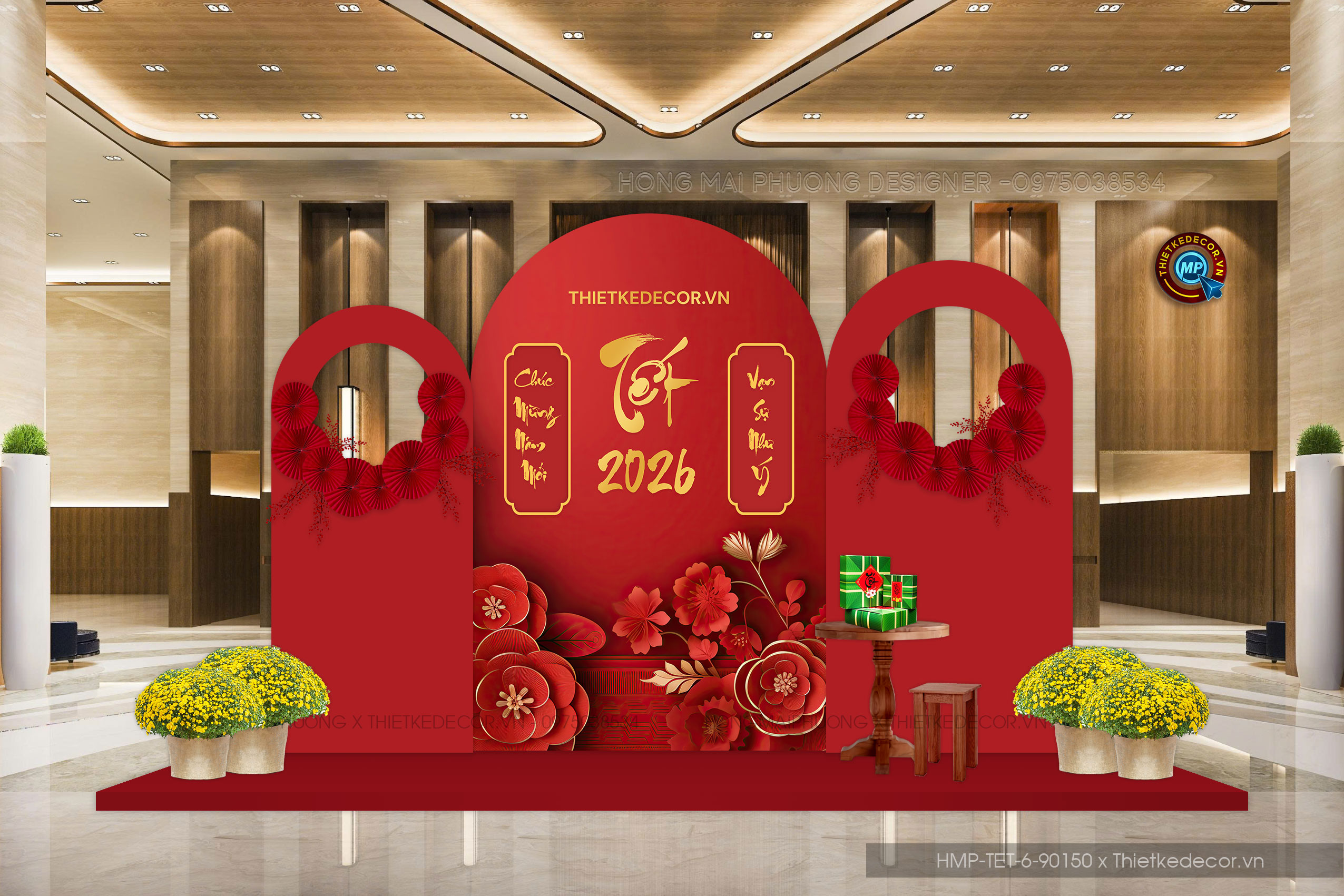 File thiết kế trang trí Tết 2026 Xuân Bính Ngọ. Backdrop checkin Tết.